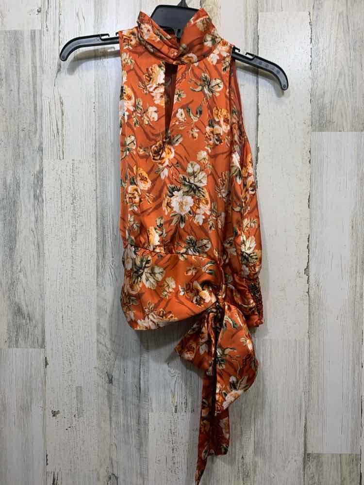 PRE-OWNED WHITE HOUSE/BLACK MARKET Tops Size 4 PUMPKIN/GREEN/WHITE Floral Blouse