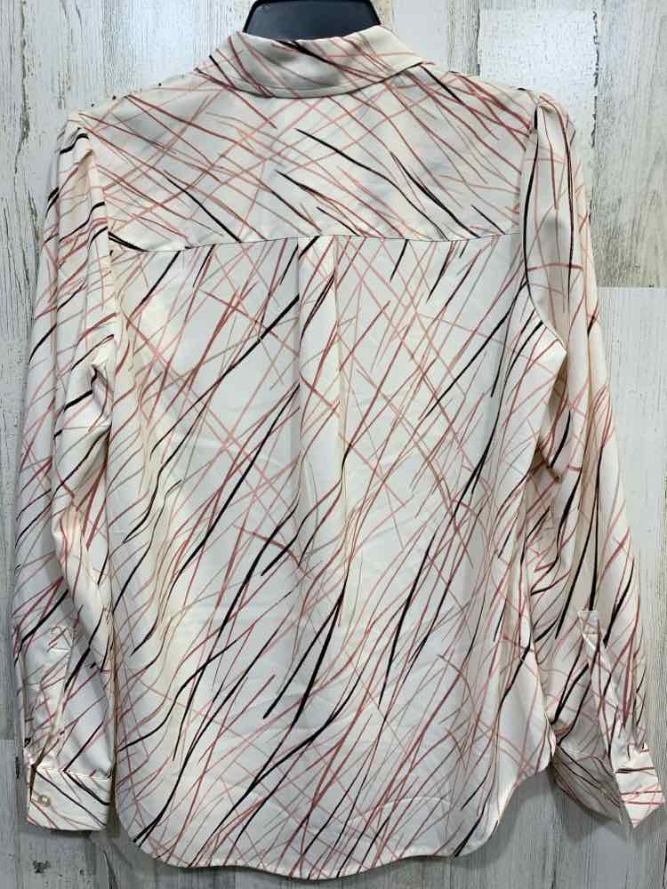 NWT BAR lll Size S Tops CRM/BLK/PINK STROKES LONG SLEEVES BUTTON UP SHIRT