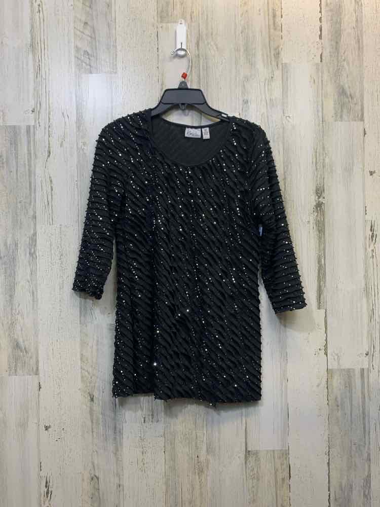 PRE-OWNED KIM ROGERS Tops Size PM Black RIPPLE 3/4 LENGTH TOP