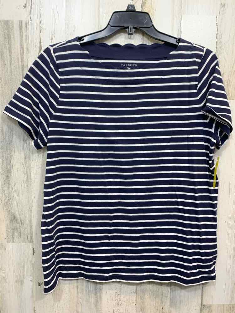 PRE-OWNED TALBOTS Tops Size XL WHT/NAVY Stripe SHORT SLEEVES Shirt/SCOOP NECK