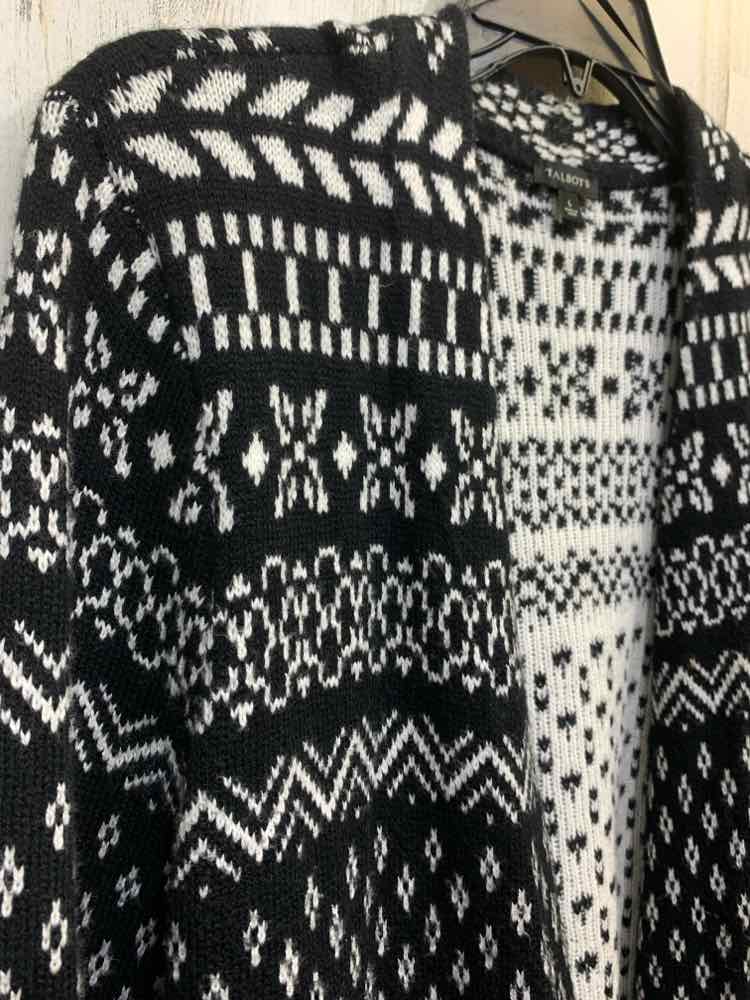 PRE-OWNED TALBOTS Size L Tops BLK/WHT LONG SLEEVES OPEN FRONTSWEATER CARDIGAN