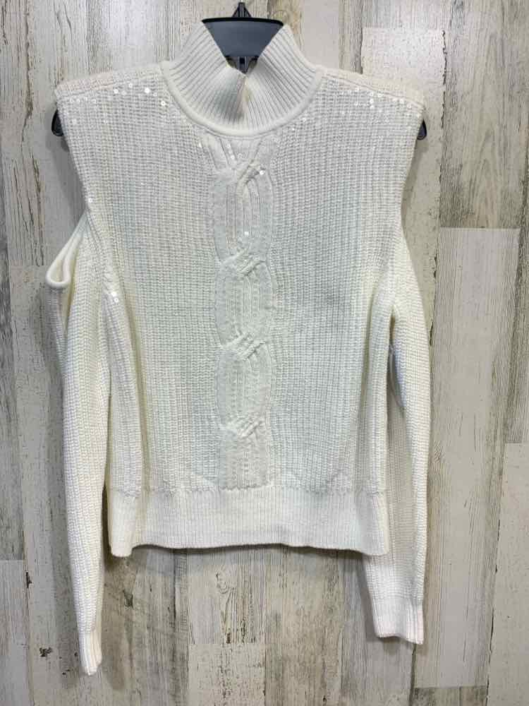 NWOT INC Size S Tops White SEQUINCE COLD SHOULDERS SWEATER