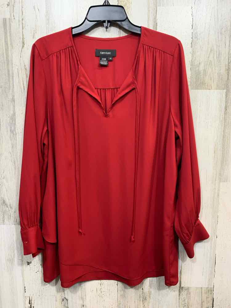 PRE-OWNED KAREN KANE Size 0X PLUS SIZES Red Solid 3/4 SLEEVE Blouse