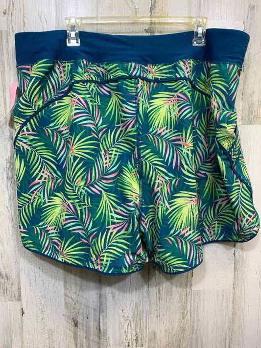 PRE-OWNED LANDS END Activewear 22W TEAL/GREEN/PINK TROPICAL Activewear Bottom/TR
