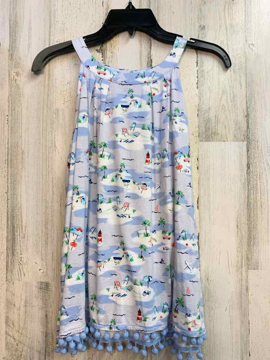 CROWN & IVY Tops Size L LT BLUE/WHT/MULTI-COLOR TROPICAL ISLE SLEEVELESS TOP