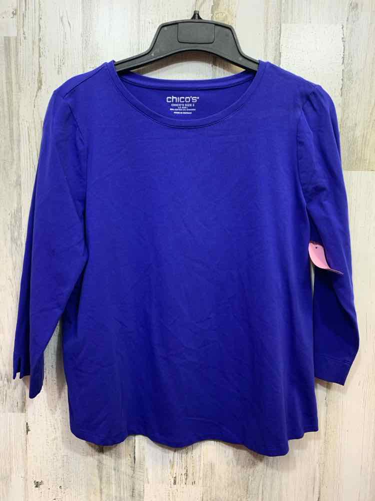 PRE-OWNED CHICO'S Tops Size 2 Royal Blue Solid 3/4 LENGTH Shirt/ROYAL BLUE 3/4 S