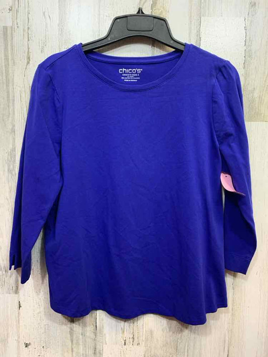 PRE-OWNED CHICO'S Tops Size 2 Royal Blue Solid 3/4 LENGTH Shirt/ROYAL BLUE 3/4 S