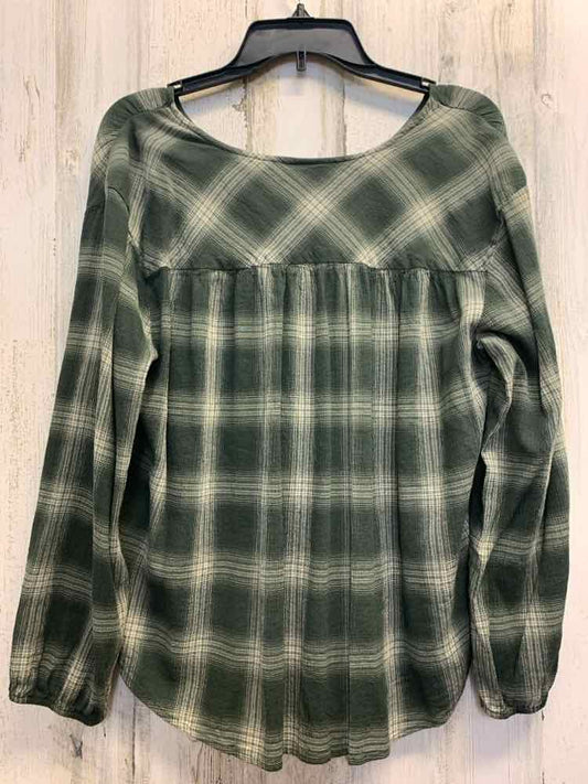 PRE-OWNED ANA Tops Size L GREEN/OLIVE/WHITE Plaid LONG SLEEVES TOP/LONG SLEEVE F