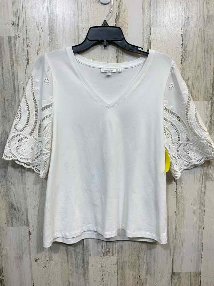 PRE-OWNED CHICO'S Tops Size 1 White LACE SHORT SLEEVES/V NECK Blouse
