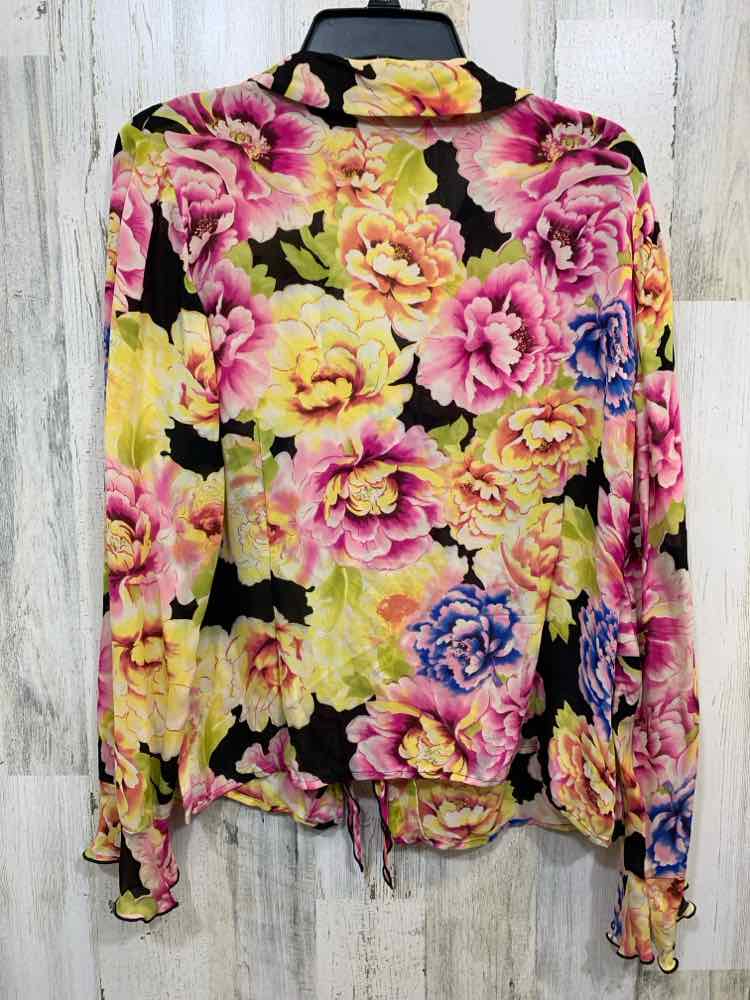 PRE-OWNED OSCAR DE LARENTA Tops Size 14 YLLW/PINK/BLK/BLUE/FUCH/LIME Blouse/FLOR