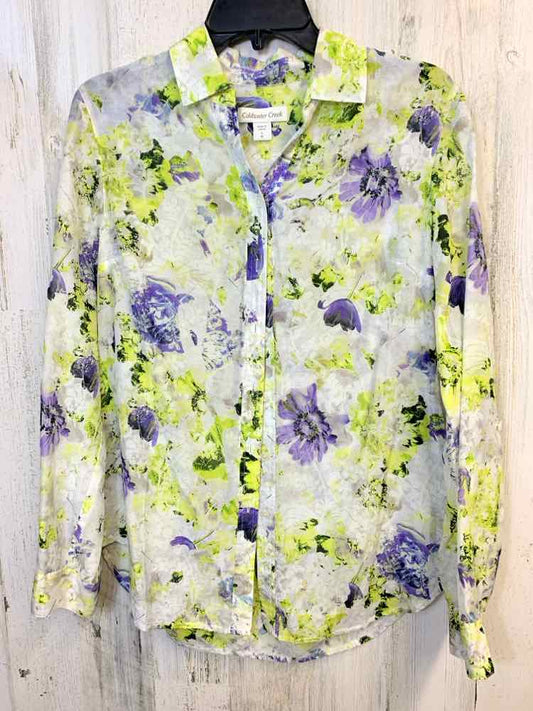 PRE-OWNED COLDWATER CREEK Tops Size 8 GRN/WHT/PRPL Floral LONG SLEEVES TOP