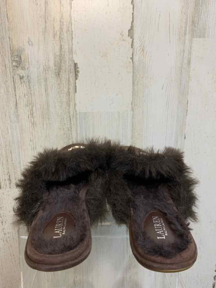 NWT Ralph Lauren SHOES 8 Brown Shoes/FAUX FUR LINED SLIPPERS