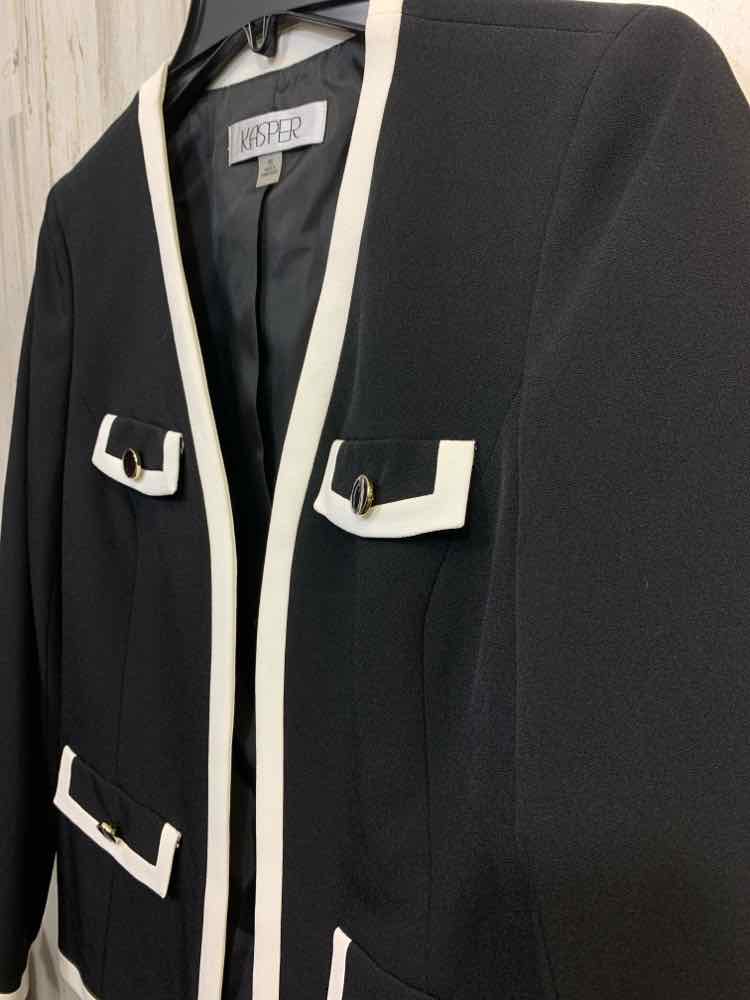 KASPER Size S JACKETS / COATS BLK/WHT LONG SLEEVE Jacket