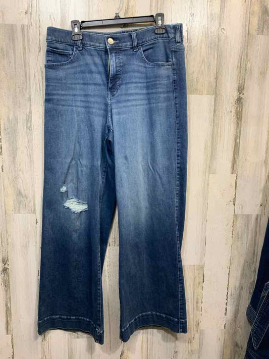 PRE-OWNED Size L UPWEST BOTTOMS Denim DISTRESSED WIDE LEG Pants/RIGHT KNEE HOLE