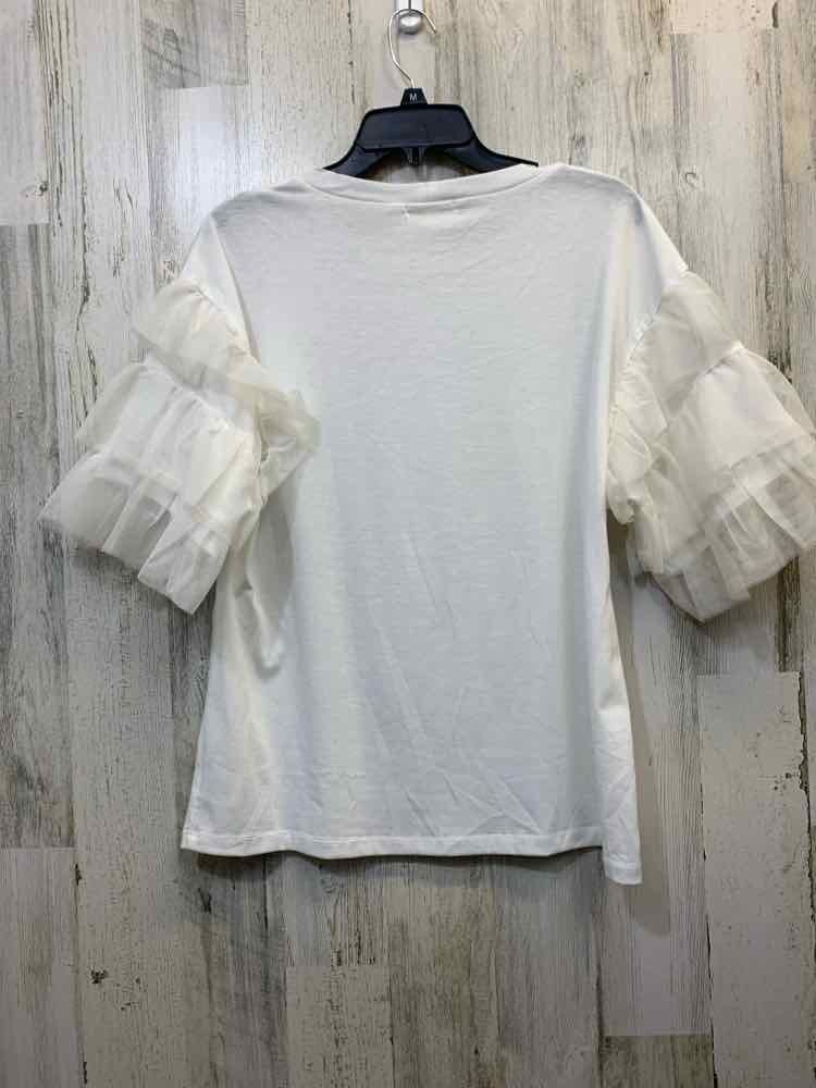 PRE-OWNED TOPSHOP CAROLE CHRISTIAN Size L White SHORT SLEEVES Cardigan/WHITE RUF