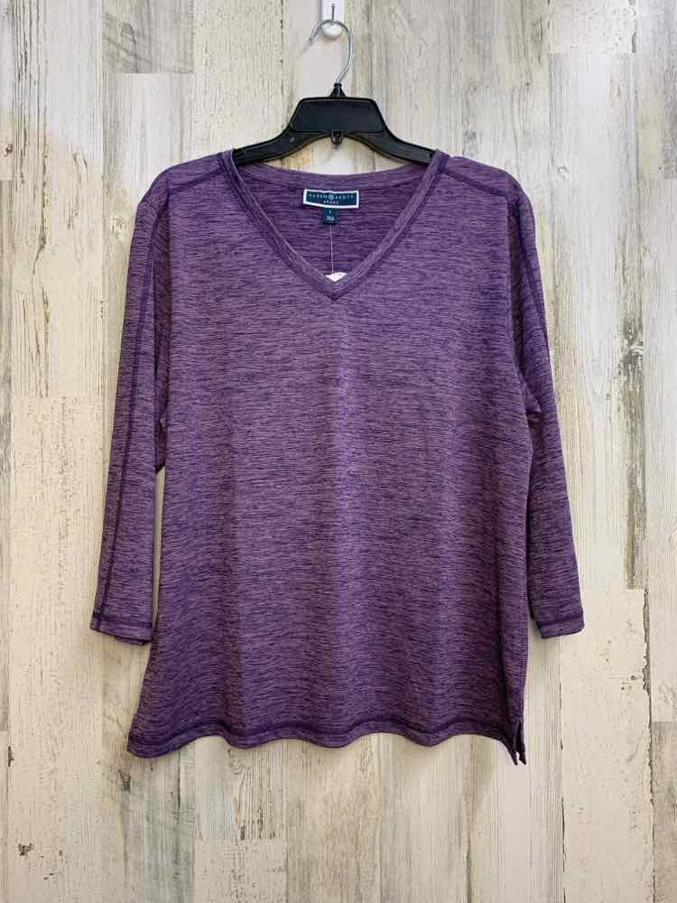 NWT KAREN SCOTT Tops Size L Purple SPACE DYE 3/4 LENGTH TOP