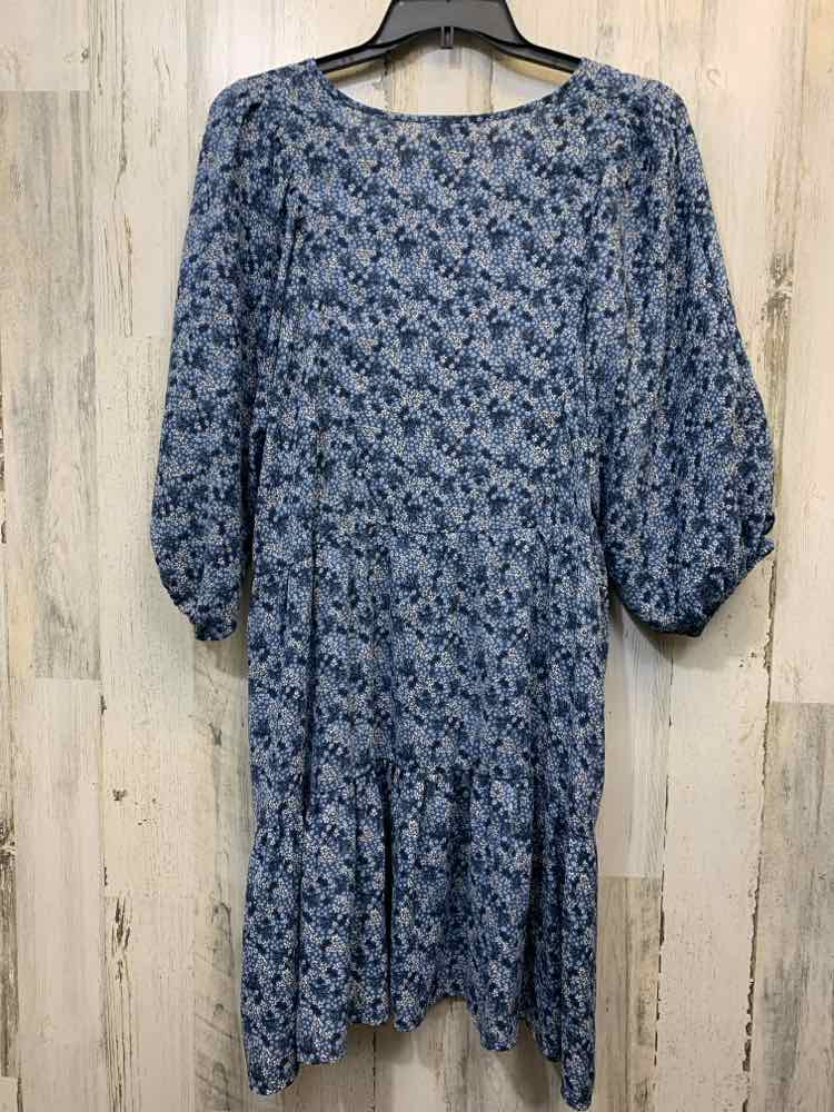 PRE-OWNED BOBEAU Dresses and Skirts Size 2X Blue Floral Dress/LONG SLEEVE BLUE F