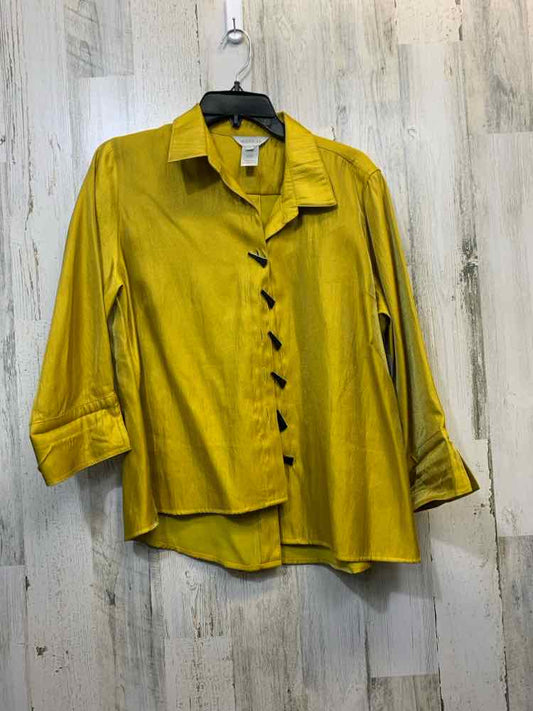 NWT MULTIPLES Tops Size PL Lime Green 3/4 SLEEVE TOP/BUTTON UP W/ COLLAR/ BACK B