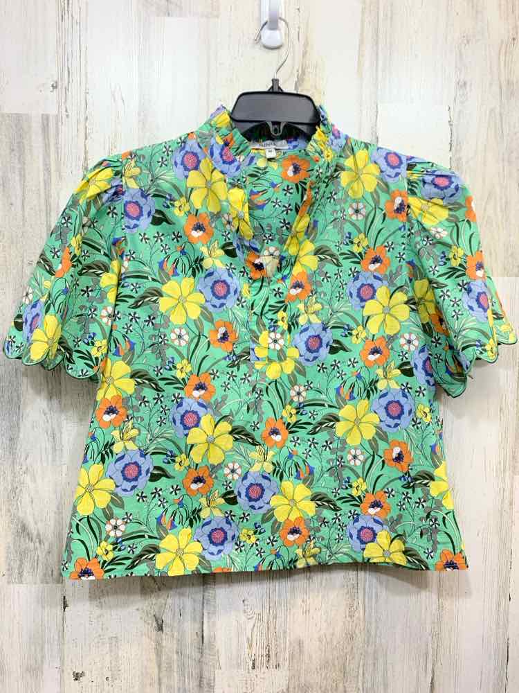 PRE-OWNED AVARA Tops Size M PASTEL GREEN/YELLOW/BLUE/ORANGE/WHT Floral Blouse/FL