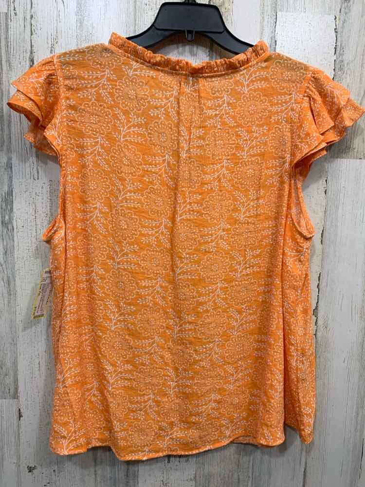 PRE-OWNED WONDERLY Tops Size PXL ORANGE/WHITE Floral SHORT SLEEVES Blouse/ORANGE