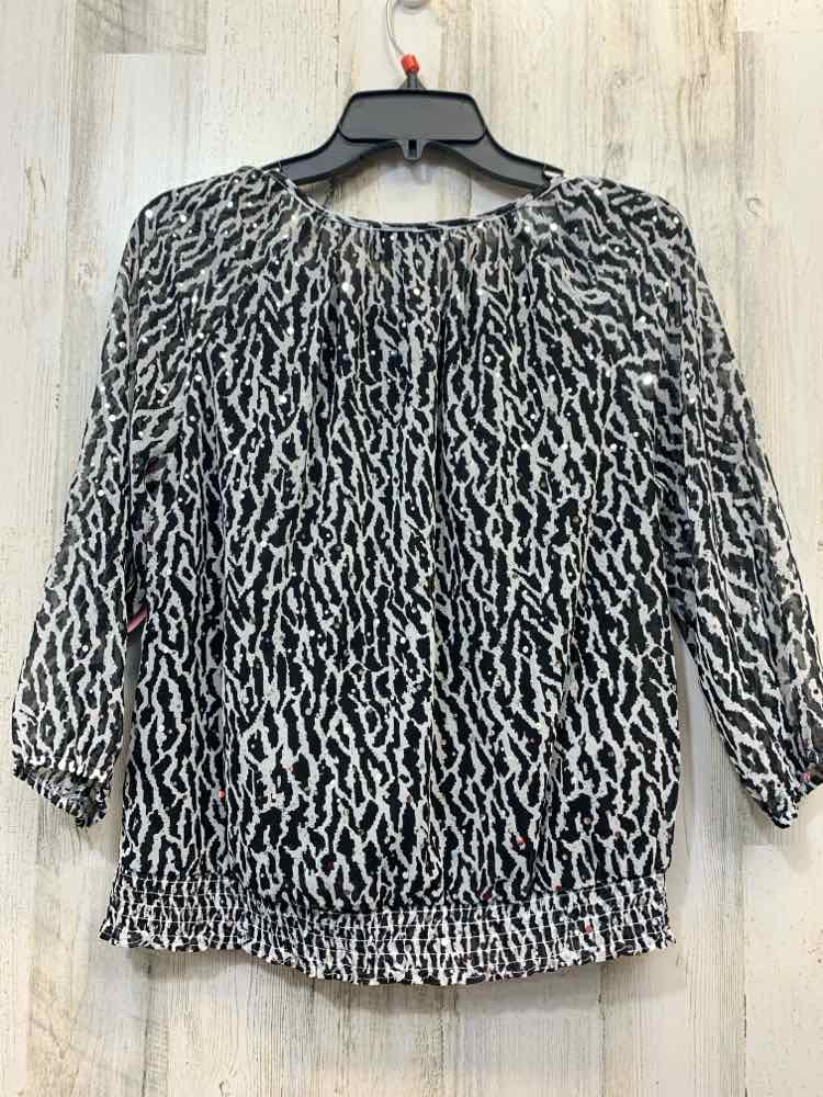 PRE-OWNED CD PETITES Tops Size PM BLACK/WHITE ZEBRA 3/4 LENGTH TOP/3/4 LENGTH BL