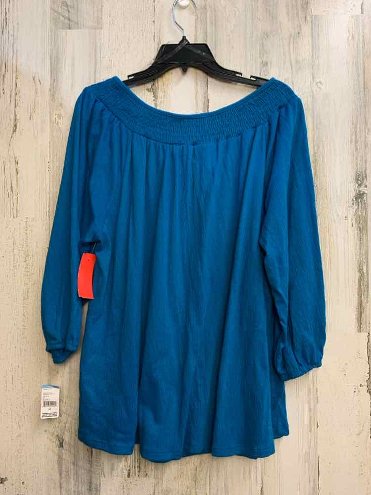 NWT LAURA SCOTT PLUS SIZES Size 2X Blue LONG SLEEVES TOP/OFF THE SHOULDERS TOP