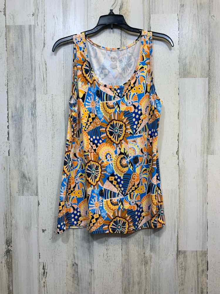 PRE-OWNED CATO Tops Size L BLUE/ORANGE/YELLOW/BLACK ABSTRACT TANK TOP Tank Top/A