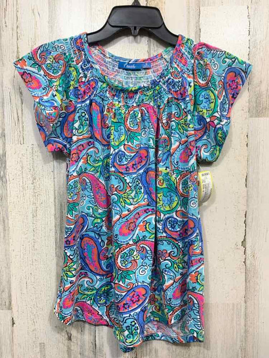 PRE-OWNED Size S FRESH/COLORFUL SMOCKED NECK SHORT SLEEVE DRAPE