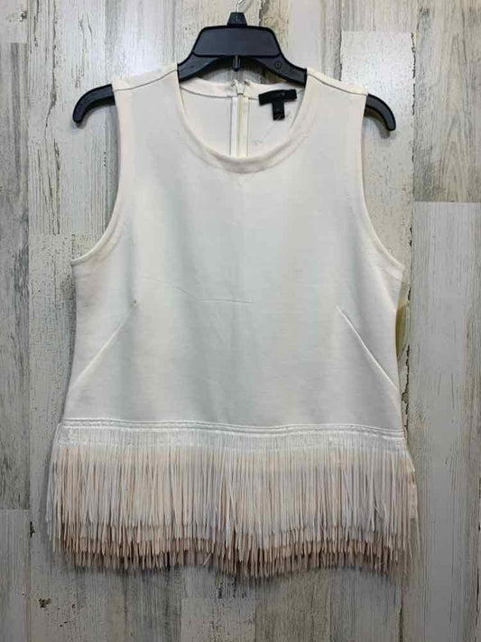 PRE-OWNED JCREW Tops Size M White FRINGE SLEEVELESS Shirt/WHITE SLEEVES TOP W/ F