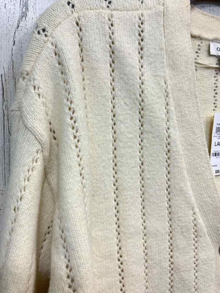 NWT ON 34TH Size L CREAM POINTELLE KNIT LONG SLEEVE/ V NECK BUTTON UP CARDIGAN