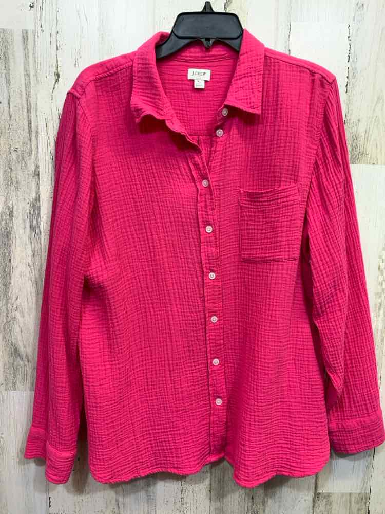 PRE-OWNED J.CREW Tops Size XL HOT PINK Cotton Solid BUTTON UP Shirt/HOT PINK LON