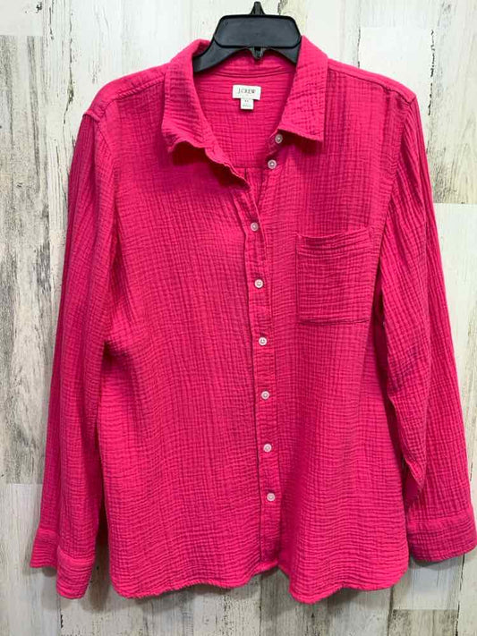 PRE-OWNED J.CREW Tops Size XL HOT PINK Cotton Solid BUTTON UP Shirt/HOT PINK LON