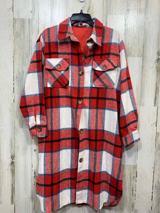PRE-OWNED MAZIK Size S Dresses WHT/BLK/RED/BLU PLAID BUTTON UP DRESS/BLAZER