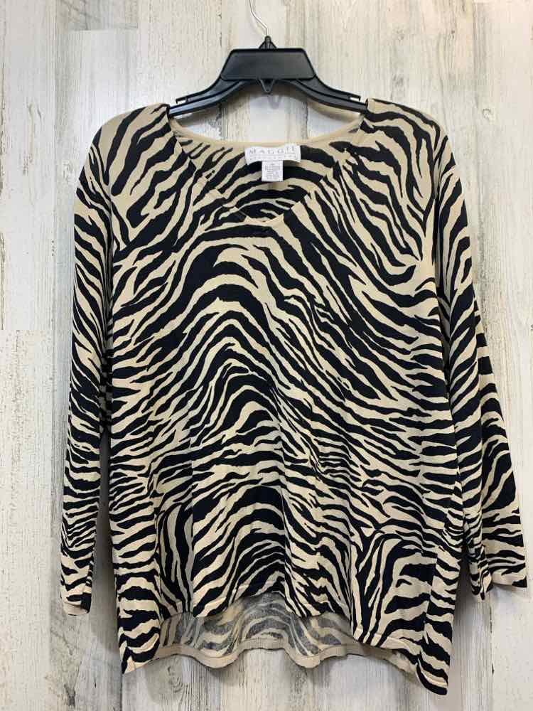 PRE-OWNED MAGGIE PLUS SIZES Size 1X BLK/BRN Animal Print 3/4 SLEEVE TOP
