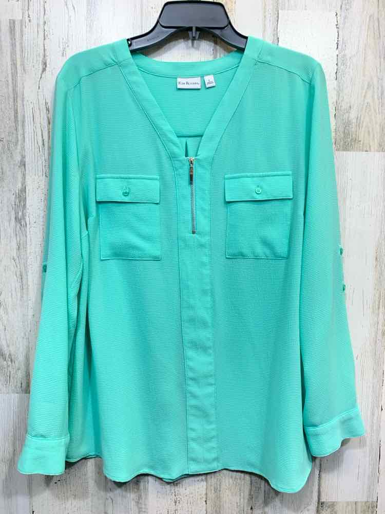 PRE-OWNED KIM ROGERS Tops Size L MINT GREEN TAB SLEEVE Blouse