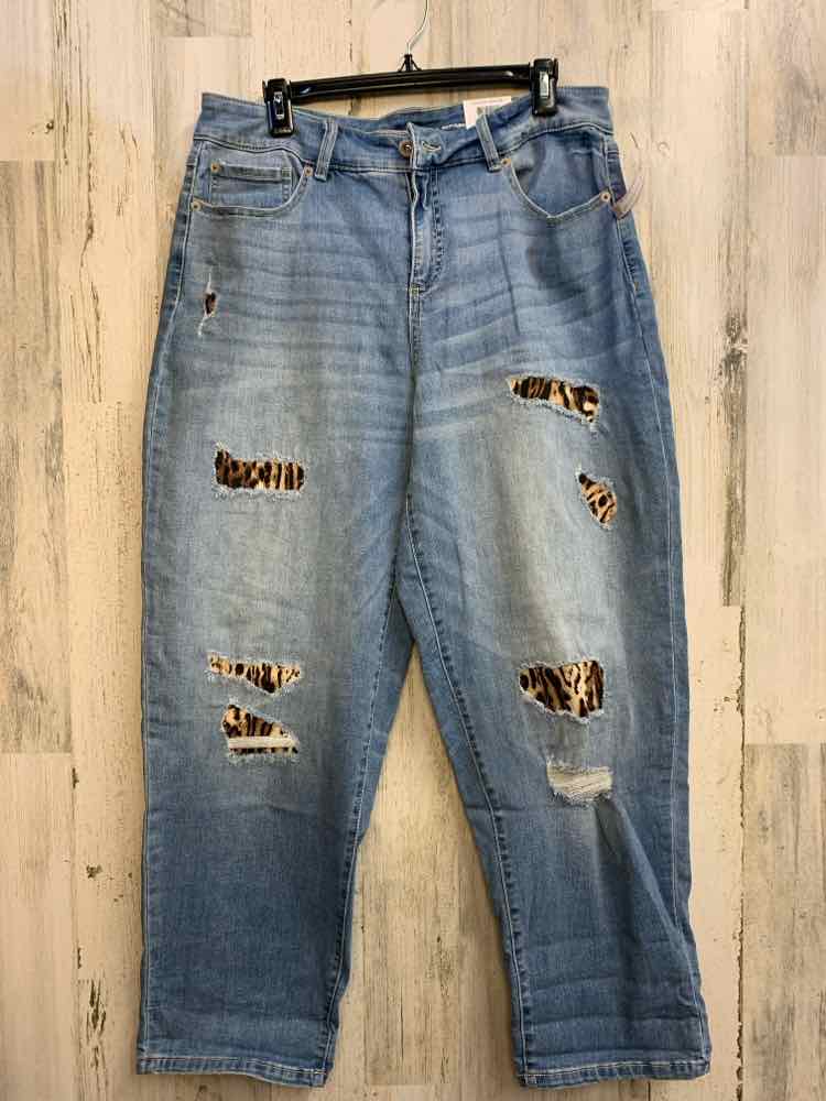 NWT Size 14 INC DENIM BOTTOMS Blue Animal Print MID RISE Pants/BOYFRIEND FIT