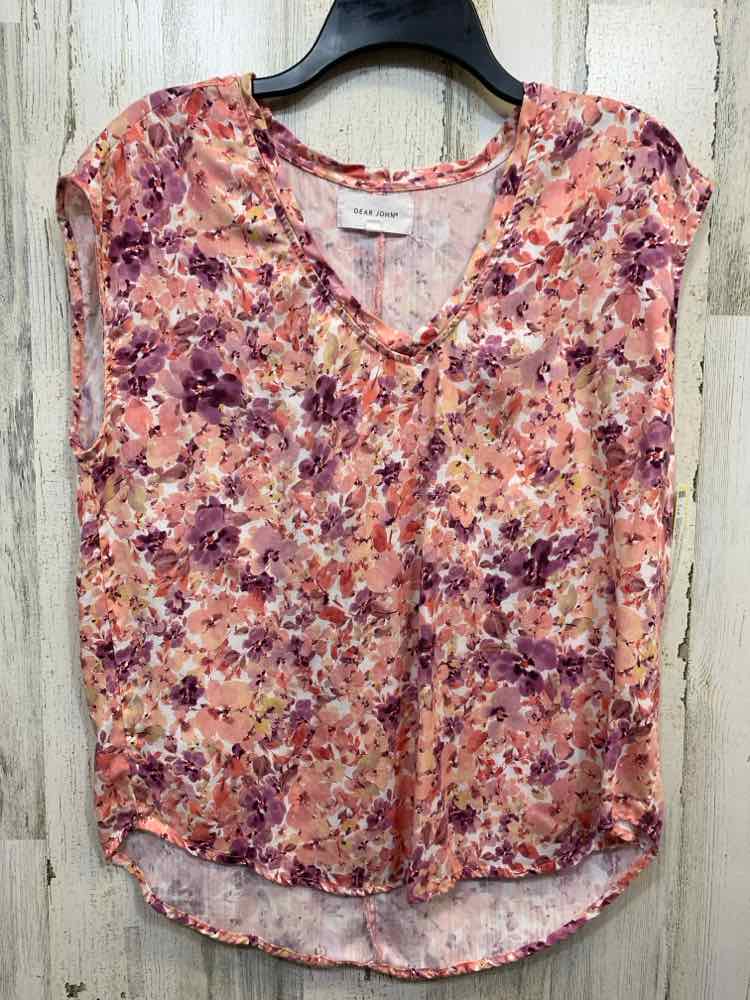 PRE-OWNED Size S DEAR JOHN Tops PINK/LVDER Floral SHORT SLEEVES /FLORAL