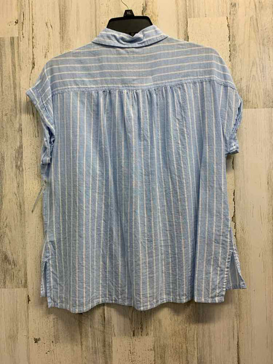 PRE-OWNED DASH Tops Size PM WHT/BLU Stripe CAP SLEEVE Shirt