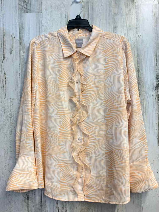 PRE-OWNED CHICO'S Tops Size 2 Orange ZEBRA LONG SLEEVES TOP/COLLARED BUTTON DOWN