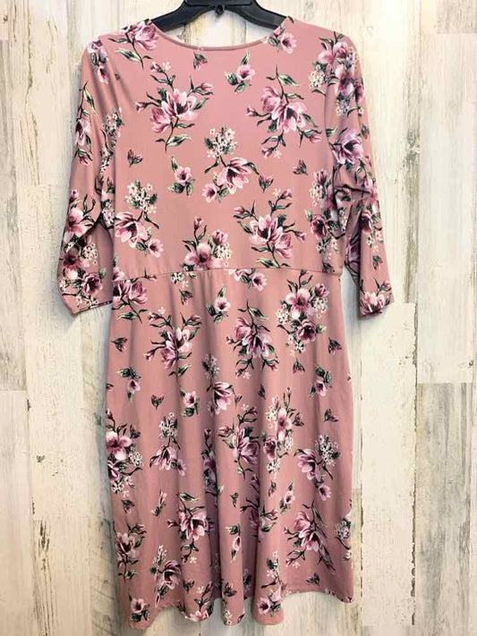 BCX PLUS SIZES Size 2X MAUVE/WHITE Floral 3/4 LENGTH Dress