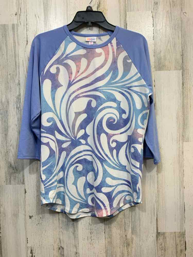 PRE-OWNED LULA ROE Tops Size M LIGHT BLUE/WHITE/BABY PINK SWIRLS Shirt/3/4 SLEEV