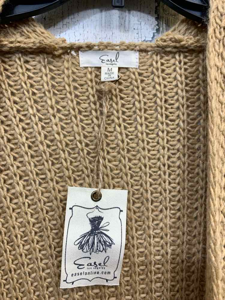 NWT EASEL Tops Size M TAN/ORNGE/GRN BIRDSEYE CARDIGAN Cardigan/OPEN FRONT LONG S