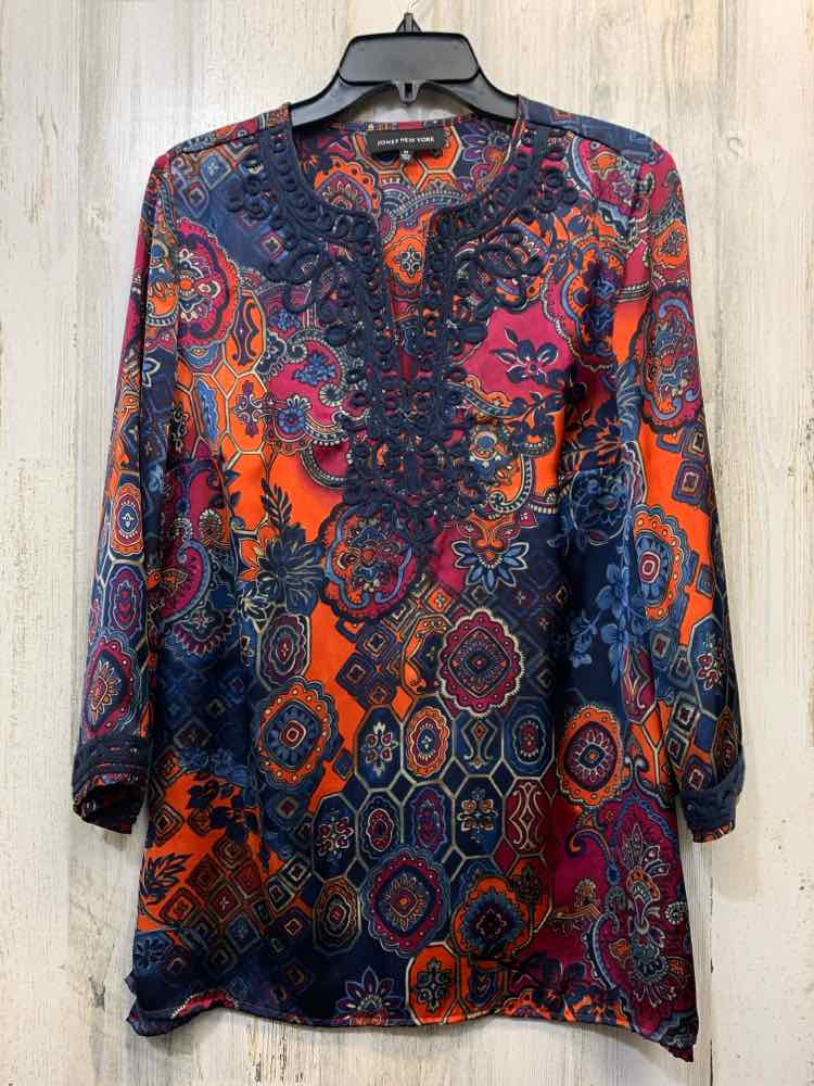 PRE-OWNED JONES NEW YORK Tops Size M NAVY/WINE/ORANGE Paisley TUNIC TOP/NAVY/WIN