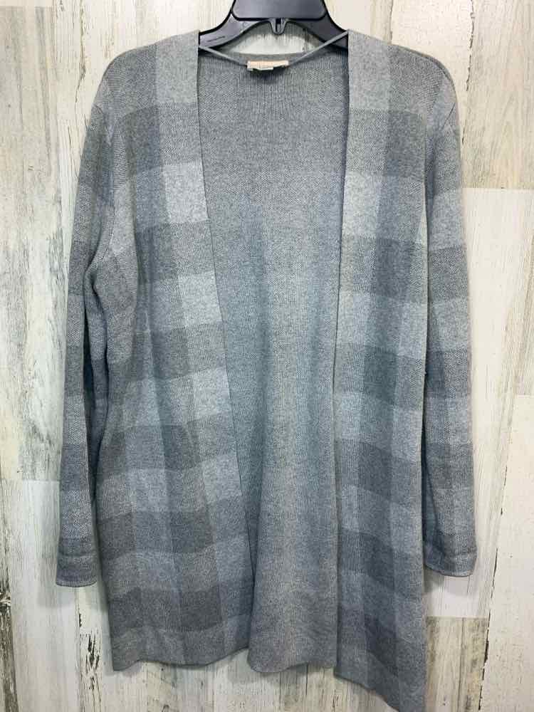 PRE-OWNED LOFT Size L Tops SHADES OF GRAY Plaid LONG SLEEVE DRAPE CARDIGAN