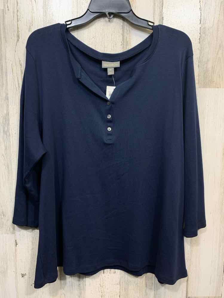 NWT STYLE & CO Size 2X Tops NAVY BLUE Solid LONG SLEEVE Blouse