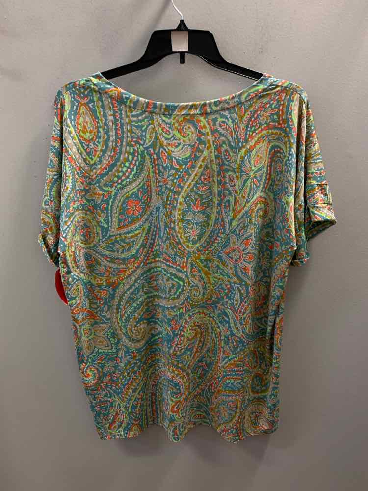 SEW IN LOVE PLUS SIZES Size 3X AQUA/BEG/ORG/NEON YELLOW Paisley TOP