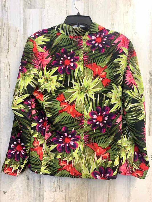 CHICOS Tops Size 2 BLK/LIME/RED/PUR TROPICAL FLORAL JACKET Jacket