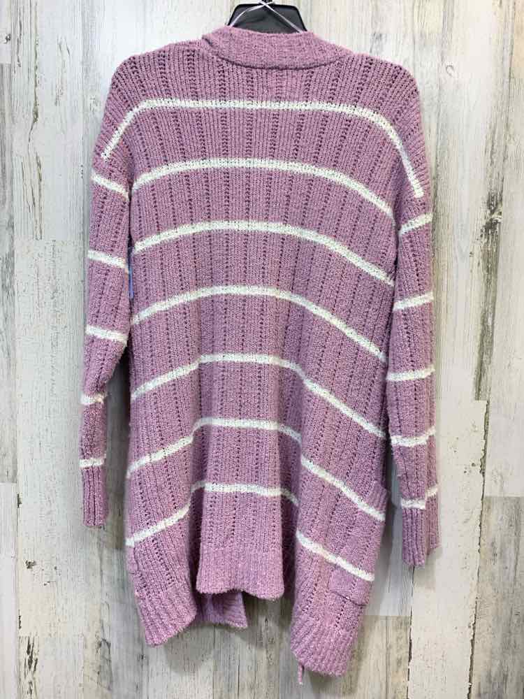NWT HIPPIE ROSE Tops Size L LILAC/WHT Stripe CARDIGAN Cardigan