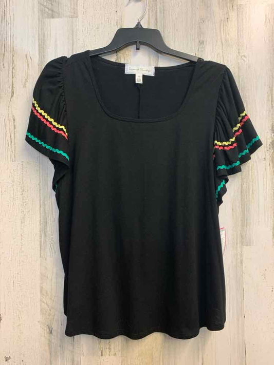 FRENCH LAUNDRY PLUS SIZES Size 1X BLK/YEL/MINT/PEACH RUFFLE SLEEVE TOP