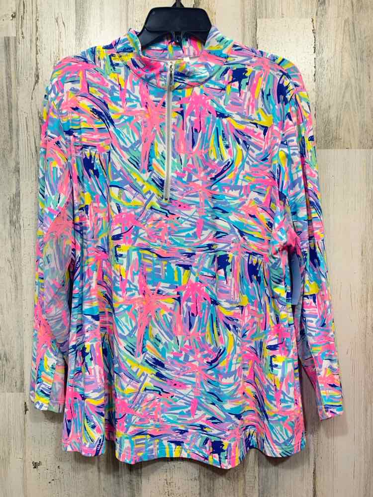 PRE-OWNED PLUS SIZES Size 1X NEON PINK/YLLOW/BLUE/LVNDR BRUSH MARKS Shirt/HALF Z